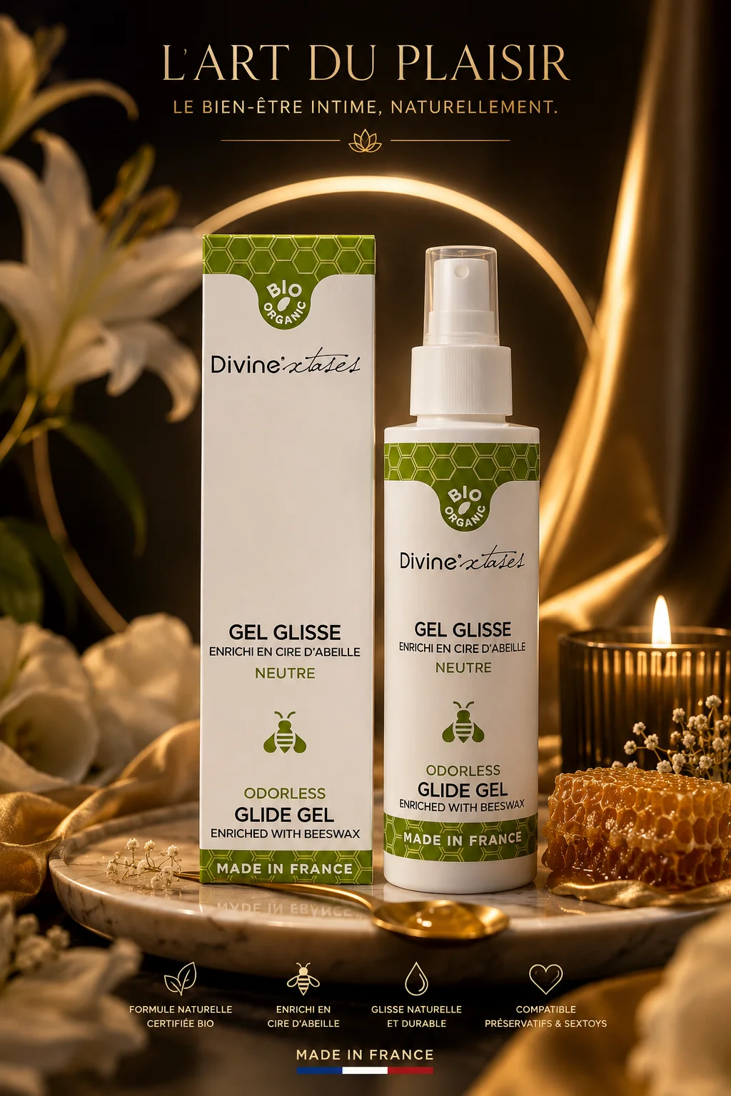 Gel Lubrifiant Bio Neutre Sans Parfum Divine Xtases 100ml certifie Bio Organic Yuka 100/100